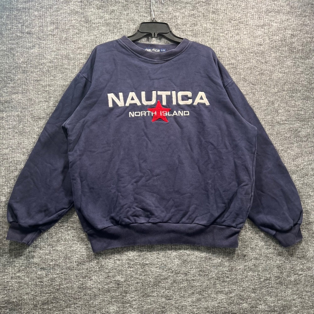 Vintage Nautica North Island Navy Blue Embroidered Sweatshirt Mens Large 90s